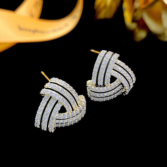 1 Pair Simple Style Triangle Geometric Inlay Copper Zircon Ear Studs