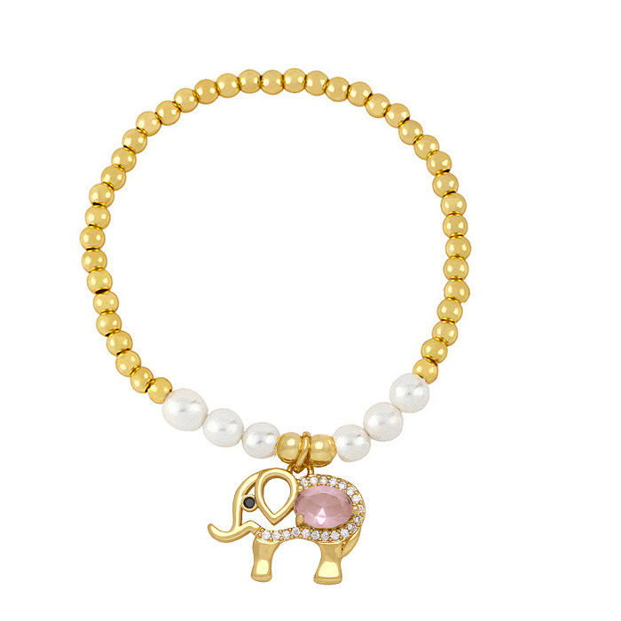 Pulseras de circonio de cobre con perlas de imitación de elefante animal brillante artístico a granel