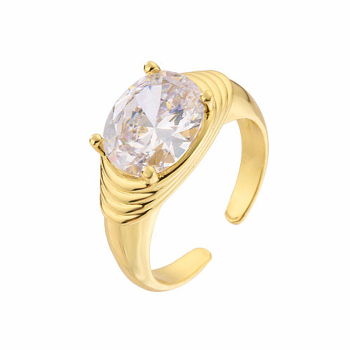 IG Style Geometric Copper Plating Inlay Zircon Open Ring