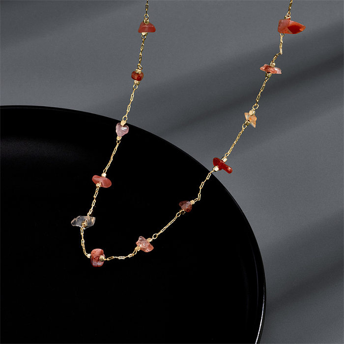 Modische Naturstein-Halskette, Retro-Kupfer-Halskette
