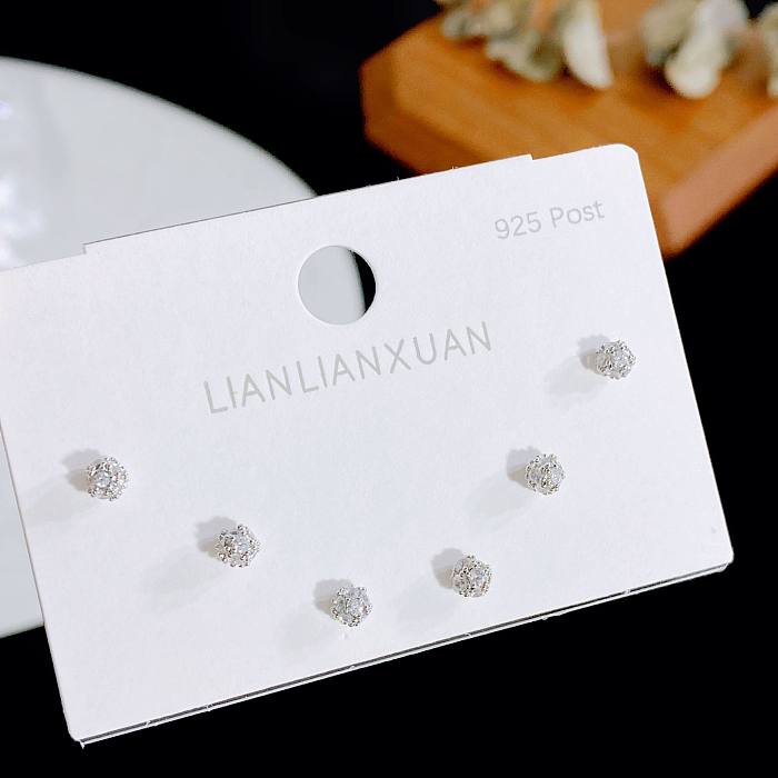 Simple Style Geometric Heart Shape Bow Knot Copper Plating Inlay Artificial Gemstones Ear Studs