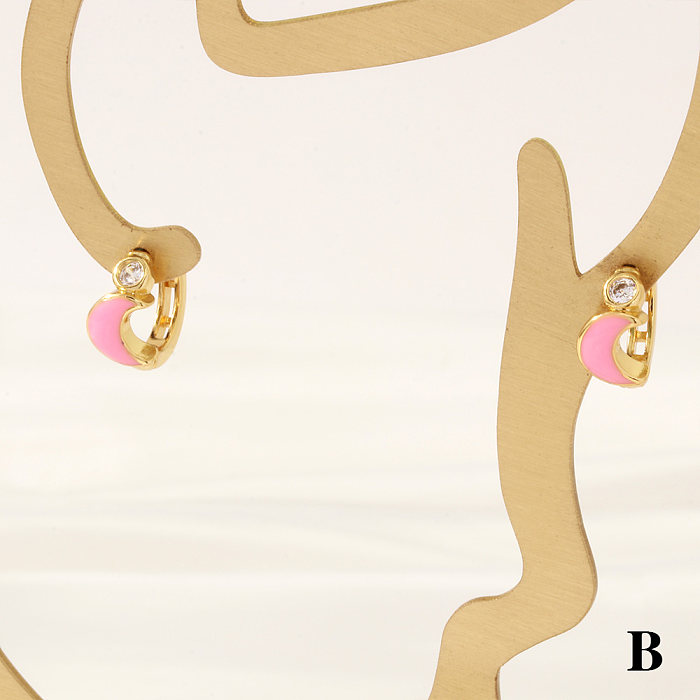 1 paire de boucles d'oreilles plaquées or 18 carats, Style Simple, étoile, lune, incrustation de cuivre et Zircon