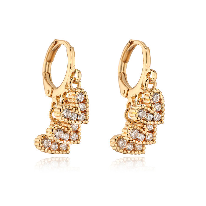 Fashion Copper Plated 18K Gold Zircon Heart-shaped Earrings