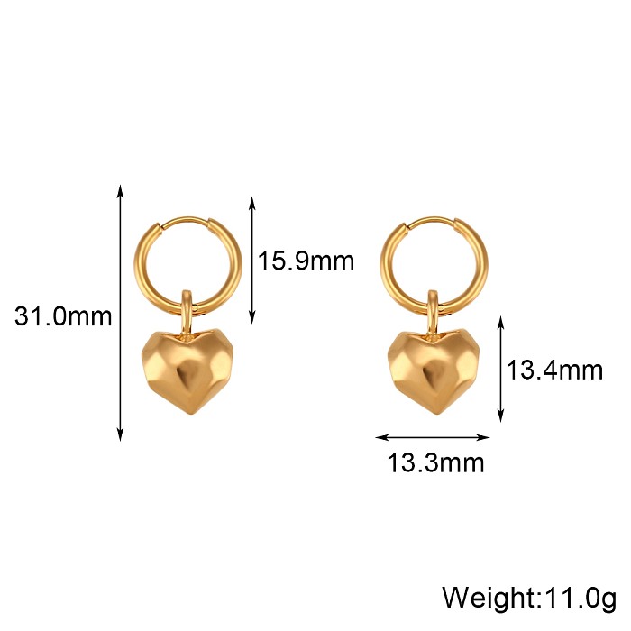 Collar de pendientes chapado en oro de 18 quilates con revestimiento de acero inoxidable en forma de corazón de estilo francés