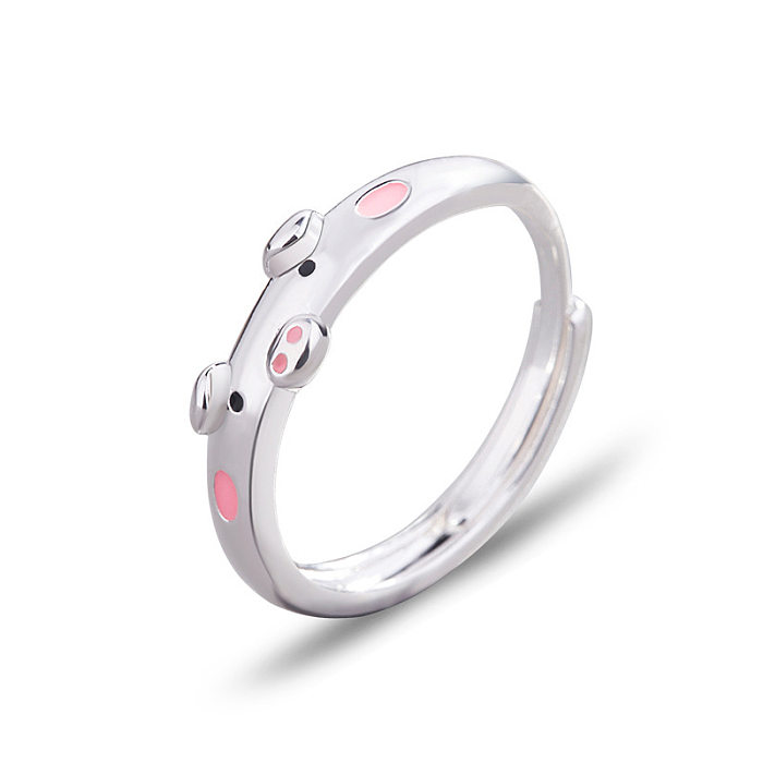 New Silver-plated Couple Cute Piggy Animal Copper Ring