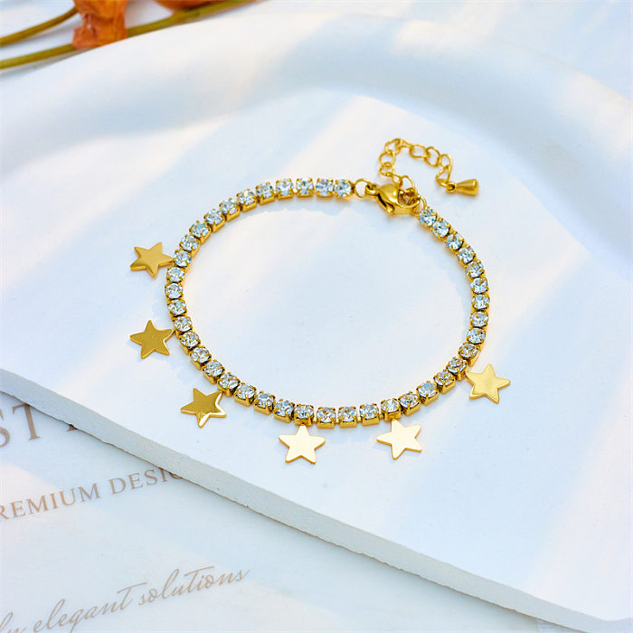 Elegant Lady Star Titanium Steel Inlay Rhinestones Bracelets Necklace