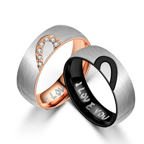 1 Piece Fashion Letter Heart Shape Titanium Steel Plating Inlay Carving Zircon Rings