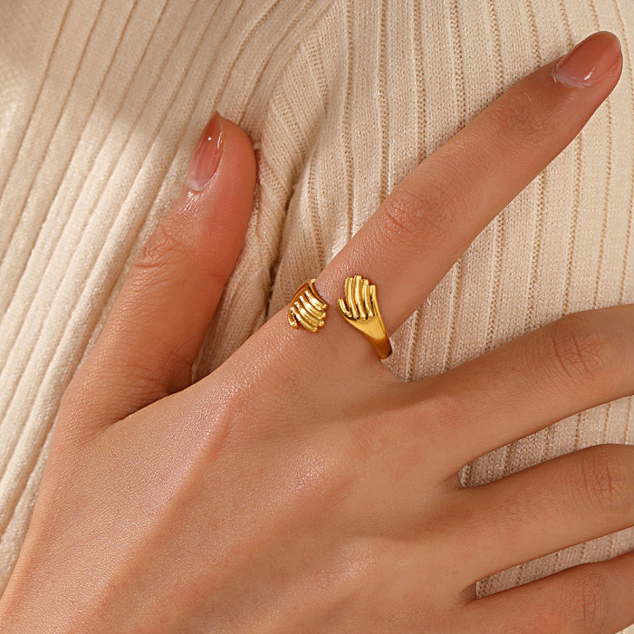 Casual Retro Palm Stainless Steel Plating 18K Gold Plated Open Rings