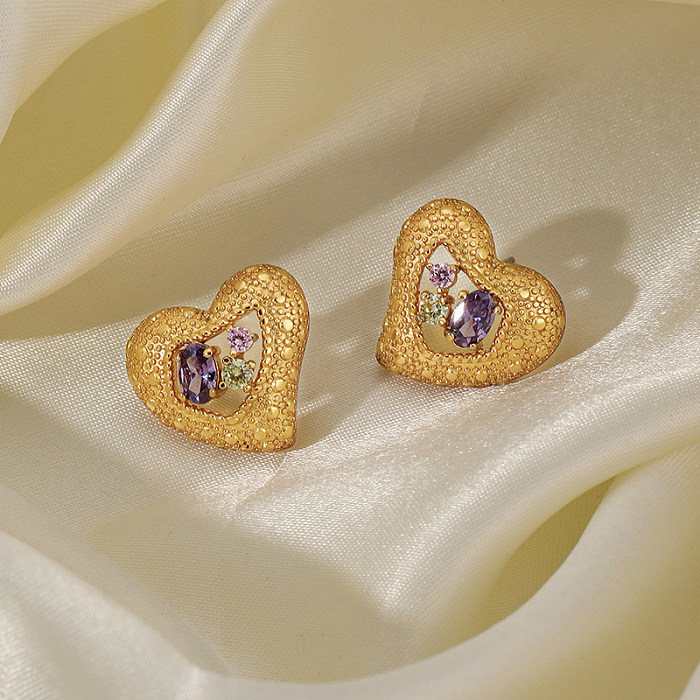 1 Pair Sweet Heart Shape Plating Inlay Copper Zircon 18K Gold Plated Ear Studs