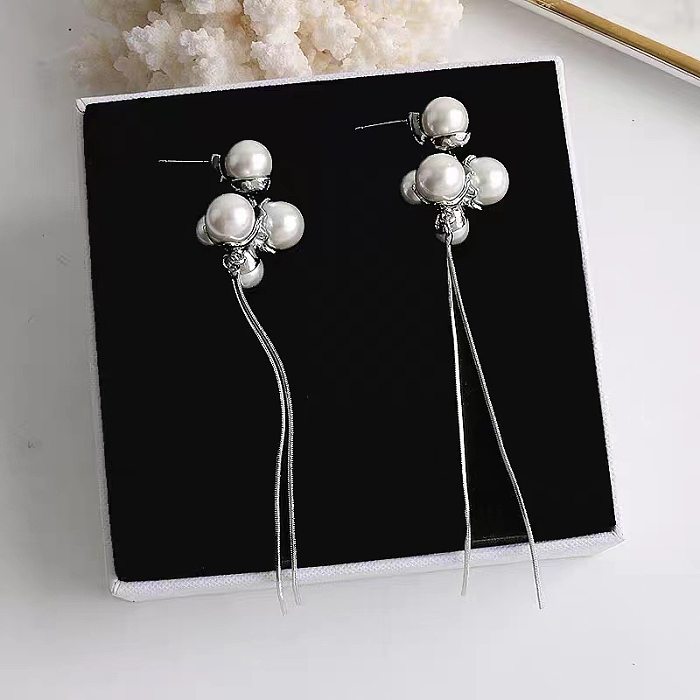 1 Pair Classic Style Streetwear Geometric Tassel Plating Imitation Pearl Copper Drop Earrings