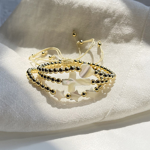 Estilo simples streetwear cruz estrela coração forma concha revestimento de cobre 14K pulseiras banhadas a ouro