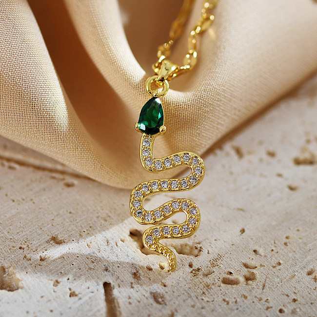 Simple Style Snake Copper Inlay Zircon Necklace