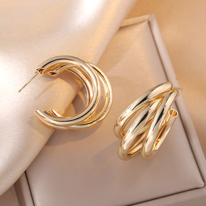 1 Pair Simple Style C Shape Round Plating Copper Earrings