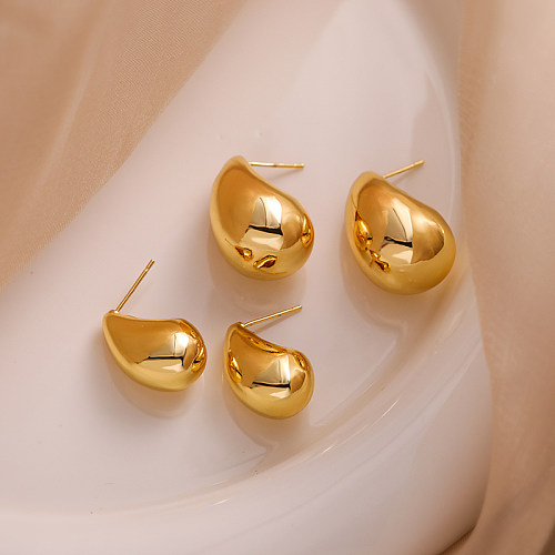 1 Pair IG Style French Style Water Droplets Pea Plating Copper 18K Gold Plated Ear Studs
