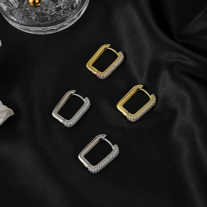 Korean Copper Inlaid Zircon Square Ear Buckle Fashion Simple Geometric Earrings