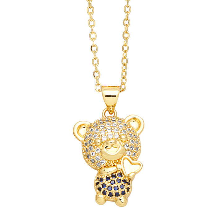 Cute Simple Style Little Bear Heart Shape Copper 18K Gold Plated Zircon Necklace In Bulk