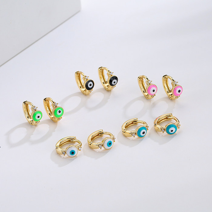 Simple 18K Gold Plated Zircon Dripping Oil Devil's Eye Earrings