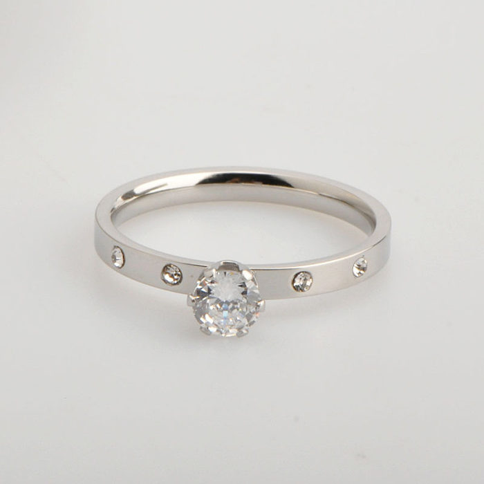Wholesale Romantic Round Titanium Steel Artificial Diamond Rings