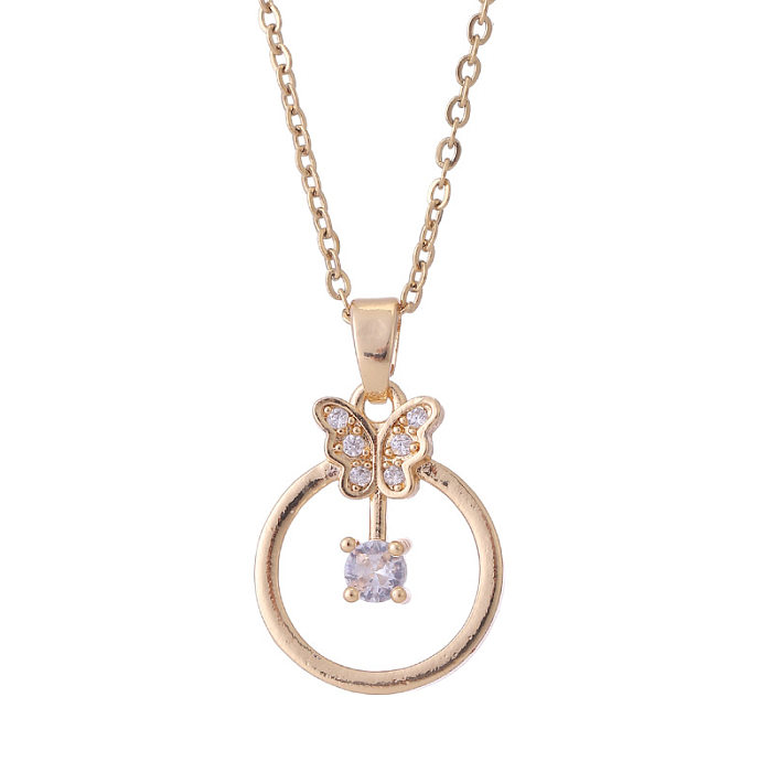 Elegant Butterfly Titanium Steel Copper Plating Inlay Zircon 18K Gold Plated Pendant Necklace
