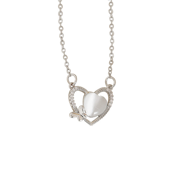 Einfache herzförmige Halskette mit Opal-Anhänger und Kupfereinlage