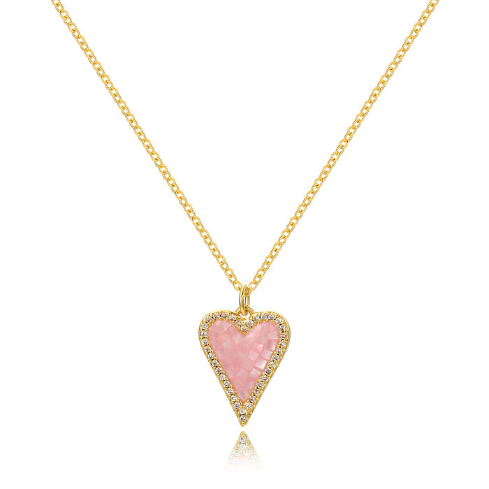 Sweet Simple Style Heart Shape Copper Gold Plated Zircon Pendant Necklace In Bulk