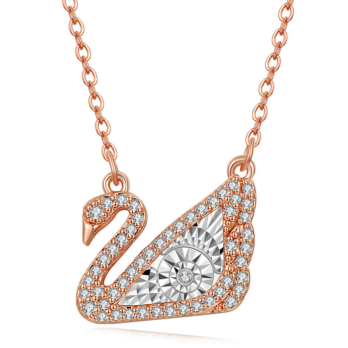 Collar chapado en oro rosa con diamantes y incrustaciones de cobre con forma de calabaza de cisne de estilo simple