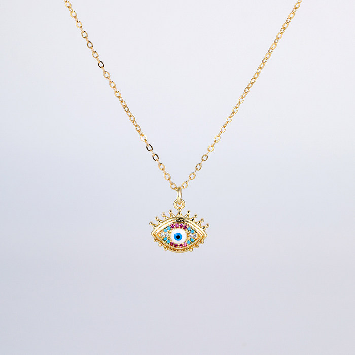 Fashion Devil'S Eye Flower Beaded Copper Plating Zircon Pendant Necklace 1 Piece