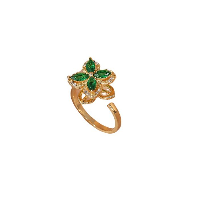 Elegant Four Leaf Clover Titanium Steel Copper Inlay Zircon Rings Earrings Necklace