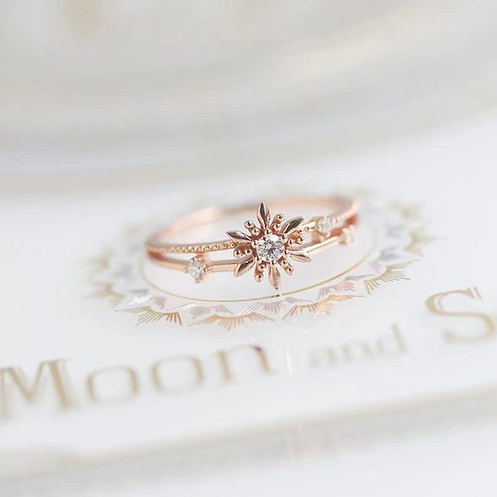 Anéis de zircão com incrustação de cobre de flor de estilo clássico estilo simples