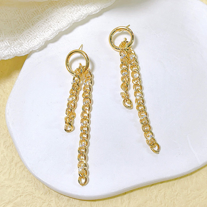 1 Pair Elegant Korean Style Geometric Tassel Copper Drop Earrings