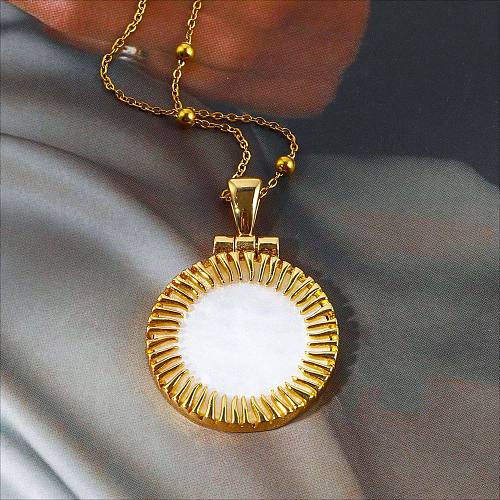 Casual Vacation Simple Style Round Copper Plating Inlay Shell Gold Plated Pendant Necklace