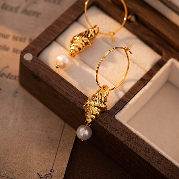 1 paire de boucles d'oreilles pendantes en cuivre plaqué conque de Style Vintage