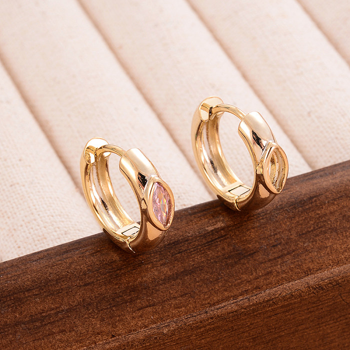 1 Pair French Style Simple Style Round Plating Inlay Copper Zircon 14K Gold Plated Hoop Earrings
