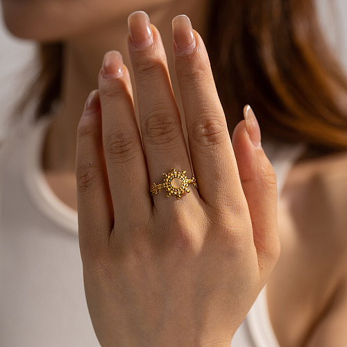 Anéis abertos banhados a ouro 18K de opala com revestimento de aço inoxidável casual estilo moderno Sun