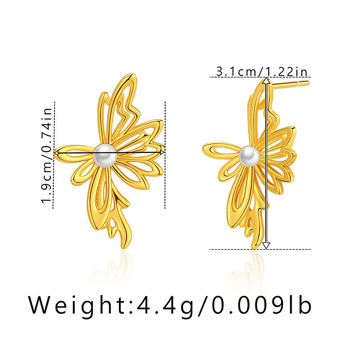 1 Pair Simple Style Butterfly Inlay Copper Zircon Earrings