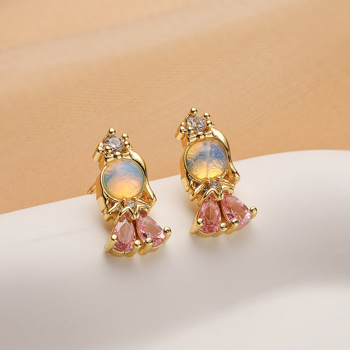 1 Pair Simple Style Commute Cartoon Character Plating Inlay Copper Zircon 18K Gold Plated Ear Studs