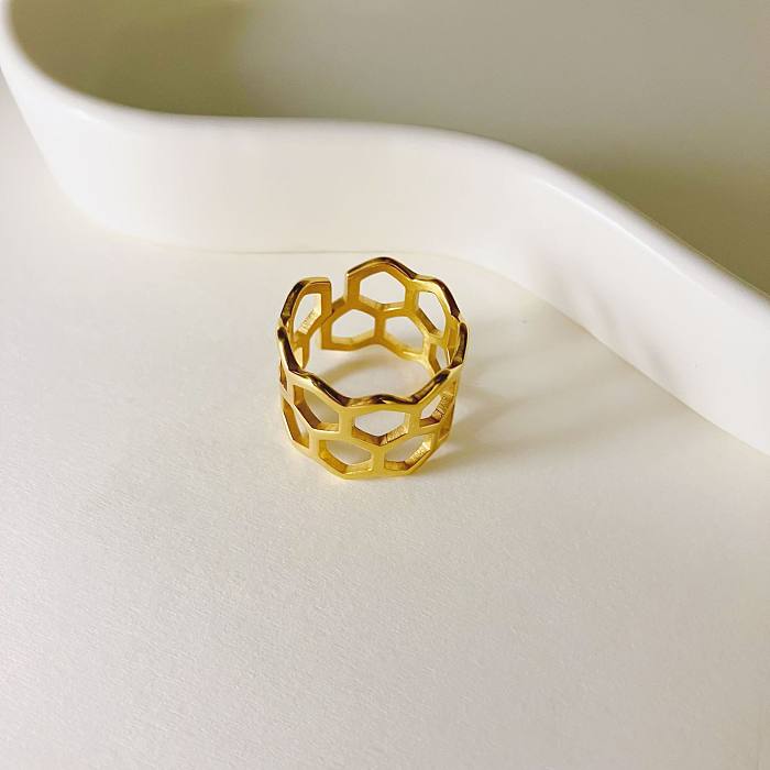 Unregelmäßige Retro-Ringe aus Edelstahl mit geometrischem Muster, 1 Stück