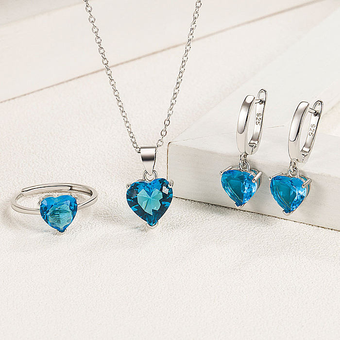 1 Stück 1 Paar einfacher Stil Herzform Kupfer Inlay Zirkon Ringe Ohrringe Halskette