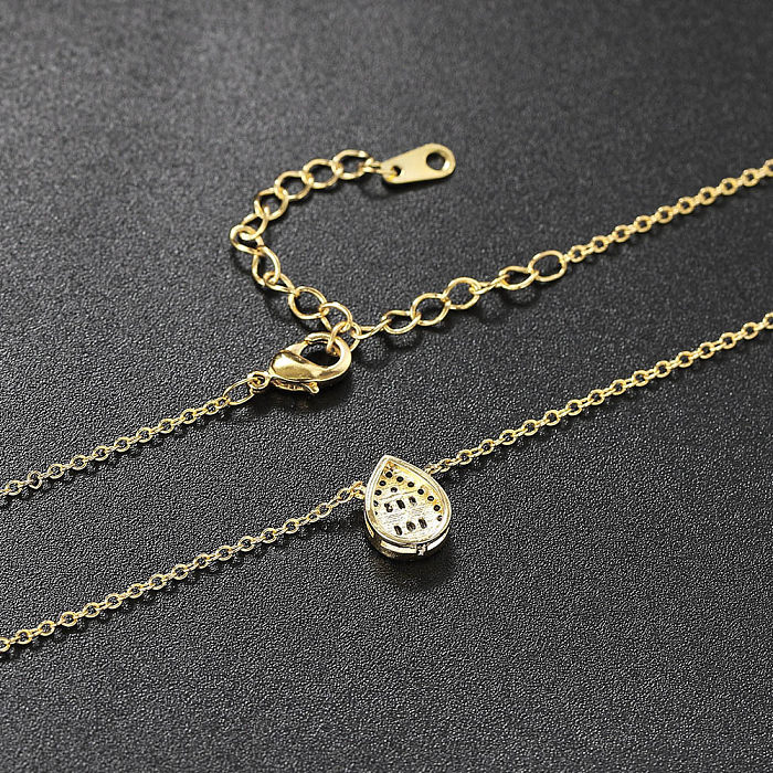 Elegant Water Droplets Copper Plating Inlay Zircon Pendant Necklace