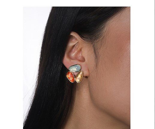 1 paire de clous d'oreilles plaqués or 18 carats, incrustation de placage géométrique de Style moderne, pierres précieuses artificielles en cuivre