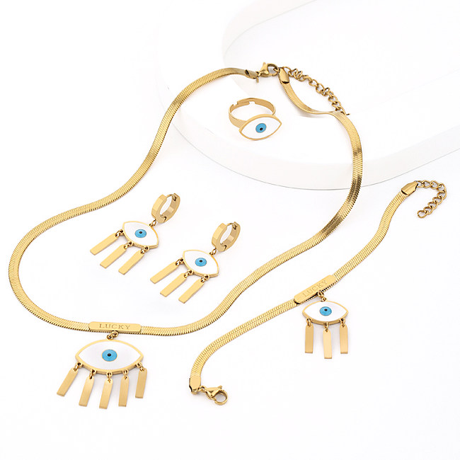 Elegante Retro-Teufelsauge-Armbänder aus Titanstahl mit Ohrringen und Halskette