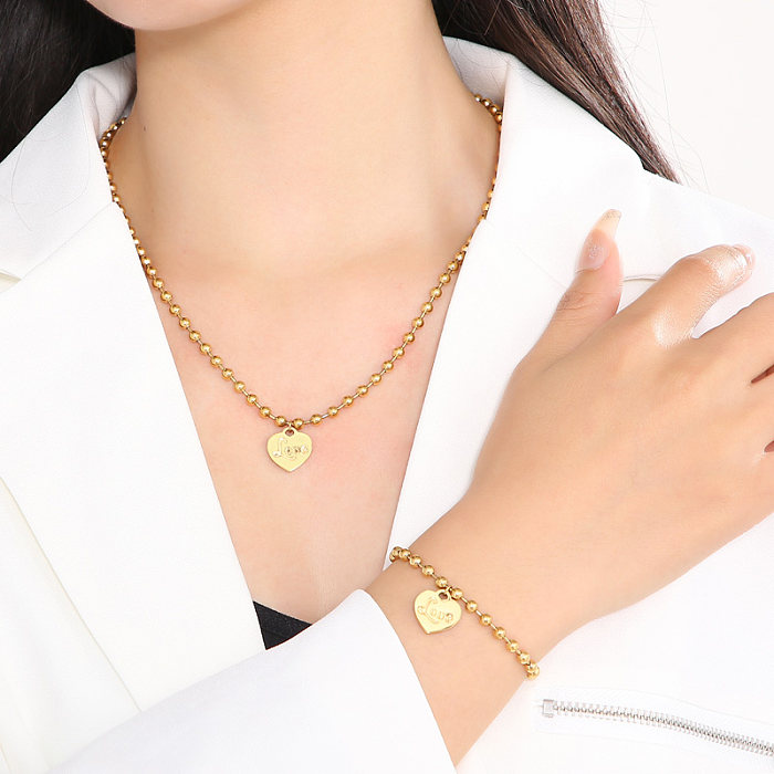 Simple Style Shiny Love Heart Shape Titanium Steel Plating Bracelets Necklace