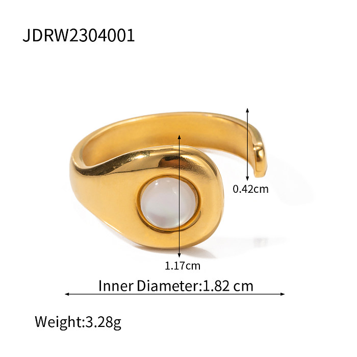 IG Style Simple Style Round Stainless Steel Plating Inlay Opal 18K Gold Plated Open Ring
