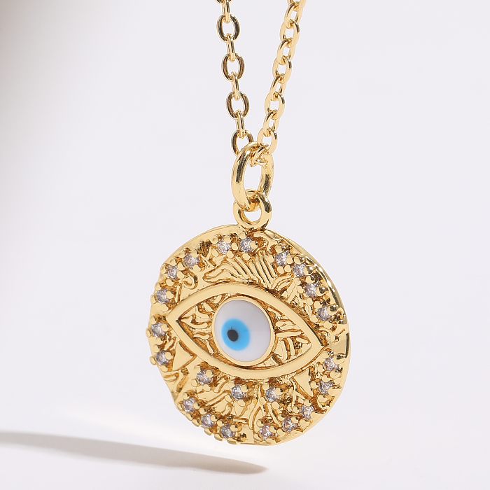 1 Piece Classic Style Devil'S Eye Copper Enamel Zircon Pendant Necklace