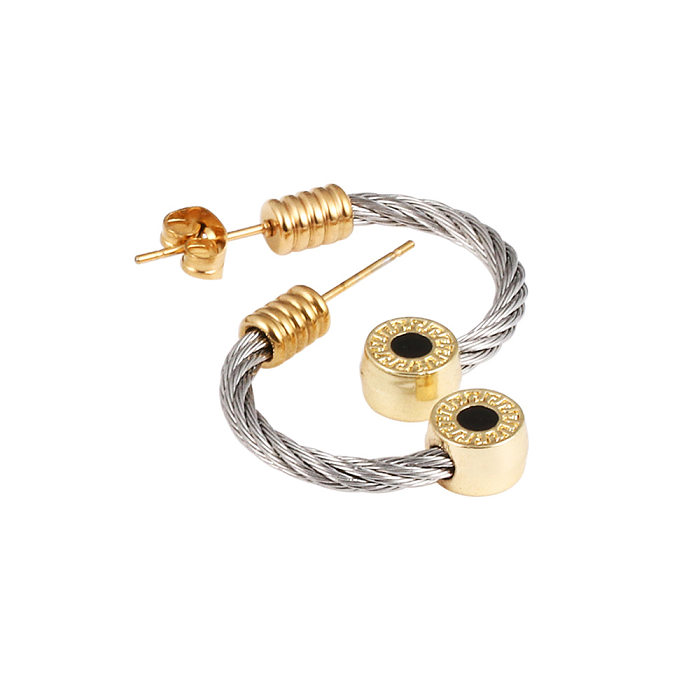 Mode C-Form Edelstahl Kupfer Inlay Künstliche Edelsteine ​​Ringe Armbänder Ohrringe 1 Stück 1 Paar