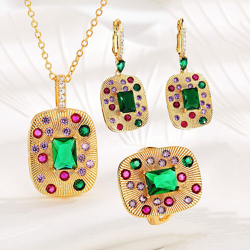 1 pièce 1 paire mode coloré cuivre incrustation strass femmes anneaux boucles d'oreilles collier