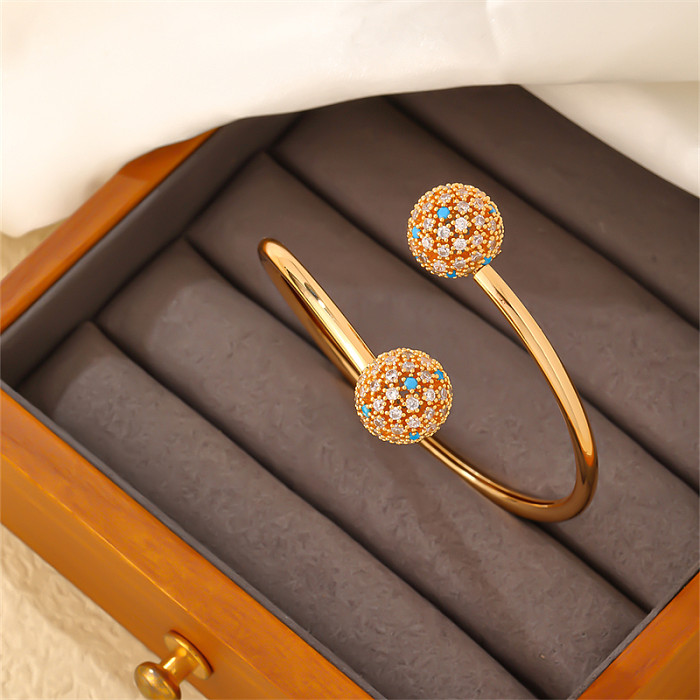 Casual Elegant Glam Geometric Round Copper Plating Inlay Zircon Gold Plated Rings Bracelets