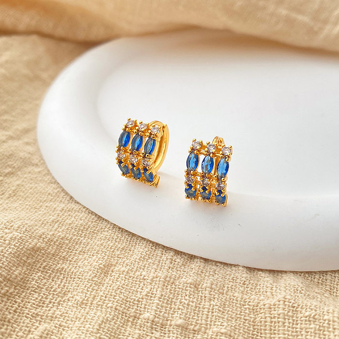 1 Paar Retro-Dame-Ohrringe mit geometrischer runder Beschichtung und Inlay aus Kupfer und Zirkon