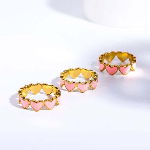 Anéis banhados a ouro elegantes glam estilo clássico em forma de coração com revestimento de cobre
