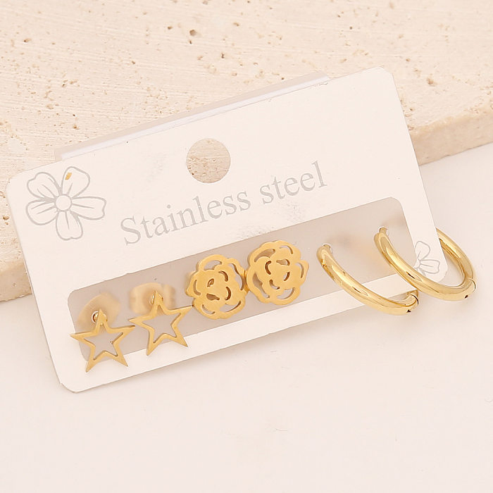 Fashion Star Heart Shape Butterfly Stainless Steel Plating Earrings 3 Pairs